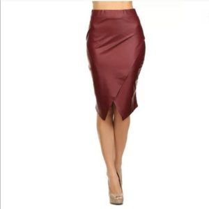 Charlotte Russe Burgundy Faux Leather Pencil Skirt